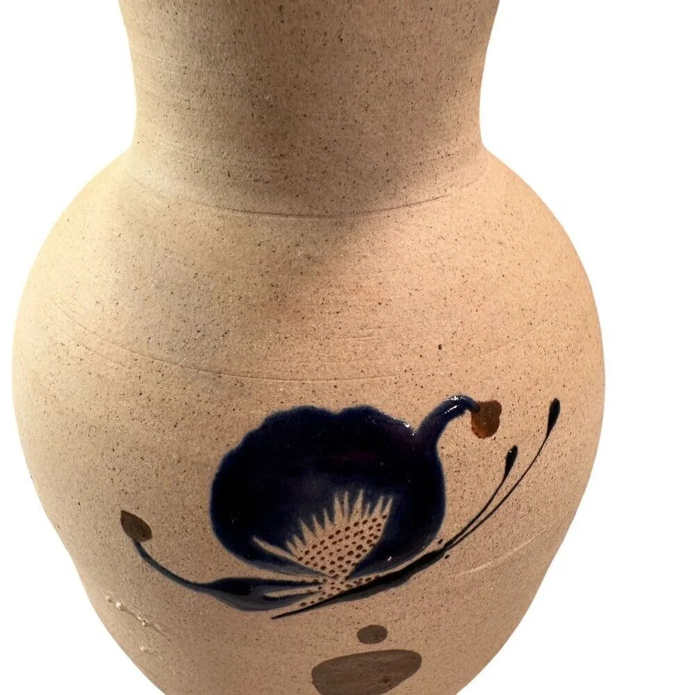 Mexican Folk Art Floral Vase Bird Sandstone Vintage Pottery Handcrafted Painted